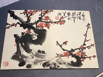 Chinese school: An album of twelve paintings with signatures of celebrities, a.o. Zhao Shaoang 趙少昂, ink and colour on paper, dated 1944
