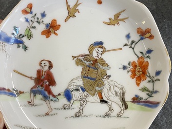 A Chinese famille rose 'elephant rider' cup and saucer, Yongzheng