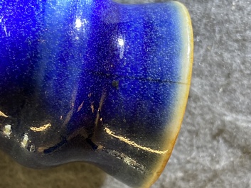 A Chinese monochrome blue-glazed bottle vase, Qianlong