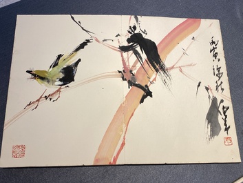 Chinese school: An album of twelve paintings with signatures of celebrities, a.o. Zhao Shaoang 趙少昂, ink and colour on paper, dated 1944