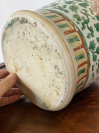 A Chinese 'peony scroll' famille verte vase and cover, Kangxi