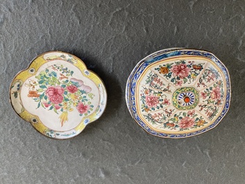 A Chinese Canton spice box and a four-lobed dish, Yongzheng/Qianlong