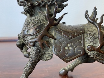 Een Chinese bronzen qilin, wellicht Kangxi