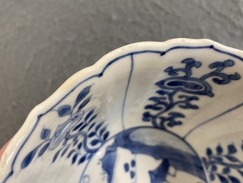 A Chinese blue and white bowl with figures in a landscape, Chenghua mark, Kangxi