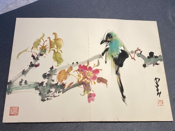 Chinese school: An album of twelve paintings with signatures of celebrities, a.o. Zhao Shaoang 趙少昂, ink and colour on paper, dated 1944
