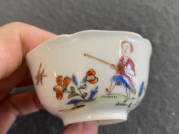 A Chinese famille rose 'elephant rider' cup and saucer, Yongzheng