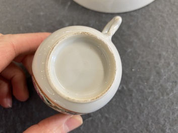 A Chinese famille rose 'European subject' cup and saucer, Qianlong