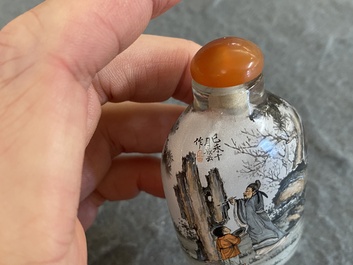 Three Chinese inside-painted glass snuff bottles, 20th C.