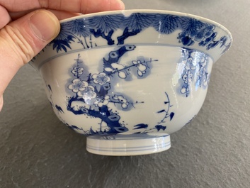A Chinese blue and white bowl with cherry blossom design, Kangxi
