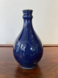 A Chinese monochrome blue-glazed bottle vase, Qianlong