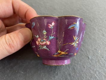 A rare Chinese Canton enamel purple-ground bowl, Shou 寿 mark, Yongzheng/Qianlong