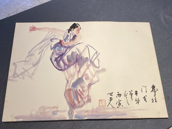 Chinese school: An album of twelve paintings with signatures of celebrities, a.o. Zhao Shaoang 趙少昂, ink and colour on paper, dated 1944