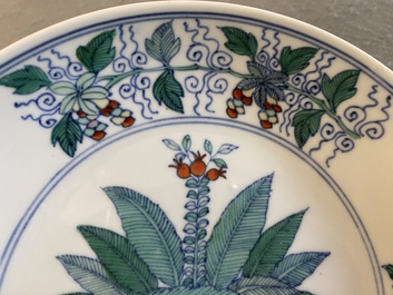 A Chinese doucai plate, Chenghua mark, Kangxi
