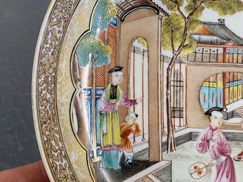 A Chinese famille rose semi-eggshell mandarin subject plate, Qianlong