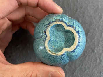 A small Chinese robin's egg-glazed three-necked double gourd vase, 19/20th C.