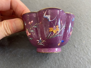 A rare Chinese Canton enamel purple-ground bowl, Shou 寿 mark, Yongzheng/Qianlong