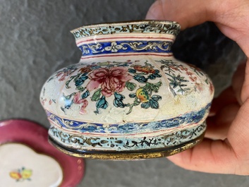 A Chinese Canton spice box and a four-lobed dish, Yongzheng/Qianlong