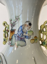 A Chinese famille rose 'scholars' vase with two-sided design, signed Cai Yun Xuan 彩雲軒, dated 1919