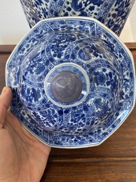 A Chinese blue and white vase and cover, Kangxi