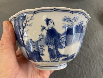 A Chinese blue and white bowl with figures in a landscape, Chenghua mark, Kangxi