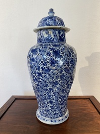 A Chinese blue and white vase and cover, Kangxi