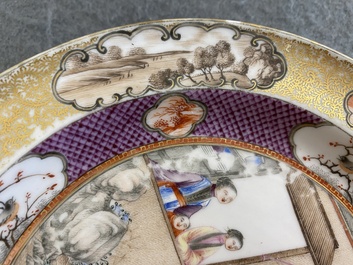 Een Chinees famille rose 'Rockefeller' bord met acrobaten, Jiaqing