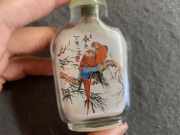 Five Chinese inside-painted glass snuff bottles and one in Canton or Beijing enamel, 19/20th C.