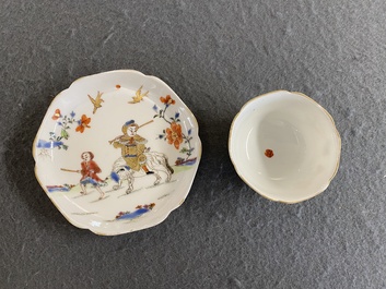 A Chinese famille rose 'elephant rider' cup and saucer, Yongzheng