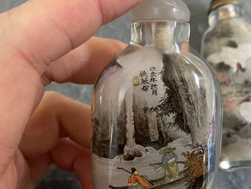 Three Chinese inside-painted glass snuff bottles, 20th C.