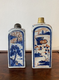 Two Chinese Imari-style square bottles with metal mounts, Kangxi