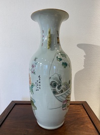 A Chinese famille rose 'scholars' vase with two-sided design, signed Cai Yun Xuan 彩雲軒, dated 1919