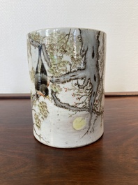 A Chinese qianjiang cai brush pot, signed Yu Han 余翰, dated 1928