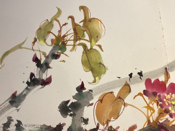 Chinese school: An album of twelve paintings with signatures of celebrities, a.o. Zhao Shaoang 趙少昂, ink and colour on paper, dated 1944