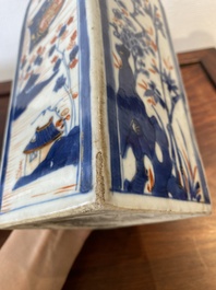 Two Chinese Imari-style square bottles with metal mounts, Kangxi