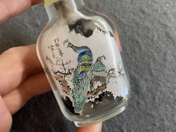 Five Chinese inside-painted glass snuff bottles and one in Canton or Beijing enamel, 19/20th C.