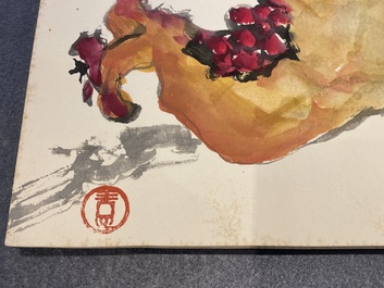 Chinese school: An album of twelve paintings with signatures of celebrities, a.o. Zhao Shaoang 趙少昂, ink and colour on paper, dated 1944
