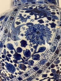 A Chinese blue and white vase and cover, Kangxi
