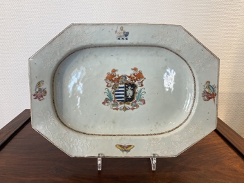 A Chinese famille rose armorial 'Hotham impaling Morley' dish, Qianlong