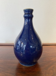 A Chinese monochrome blue-glazed bottle vase, Qianlong