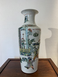 A fine Chinese famille verte rouleau vase with narrative design, 19th C.
