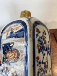 Two Chinese Imari-style square bottles with metal mounts, Kangxi