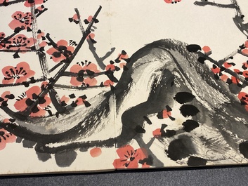 Chinese school: An album of twelve paintings with signatures of celebrities, a.o. Zhao Shaoang 趙少昂, ink and colour on paper, dated 1944