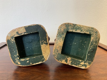 A pair of Chinese flamb&eacute;-glazed toads, 19th C.