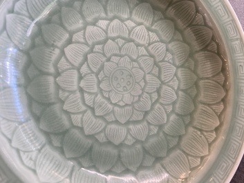 A Chinese celadon-glazed 'lotus' dish, Qianlong/Jiaqing