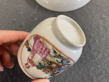 A Chinese famille rose 'European subject' cup and saucer, Qianlong