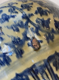 A Chinese blue and white 'guan' jar with lotus scrolls, Ming