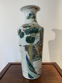 A fine Chinese famille verte rouleau vase with narrative design, 19th C.