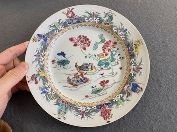 A Chinese famille rose plate with immortals and mandarin ducks, Yongzheng