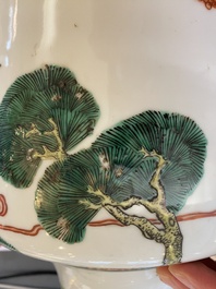 A fine Chinese famille verte rouleau vase with narrative design, 19th C.