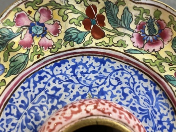 A pair of Chinese Canton enamel marriage bowls on stems, Yongzheng